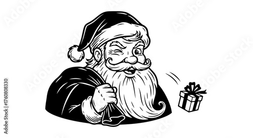 Santa Claus Delivering Gifts with a Wink