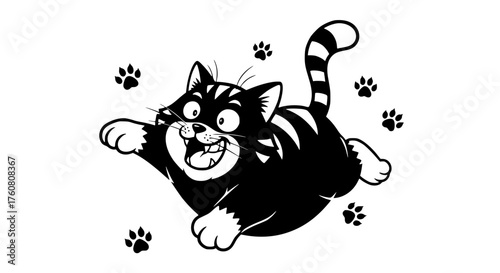 Excited Cartoon Cat With Paws Floating Around