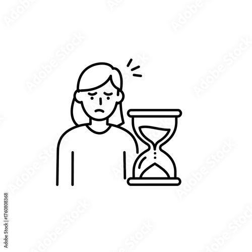 Woman Anxious About Time Running Out with Hourglass.