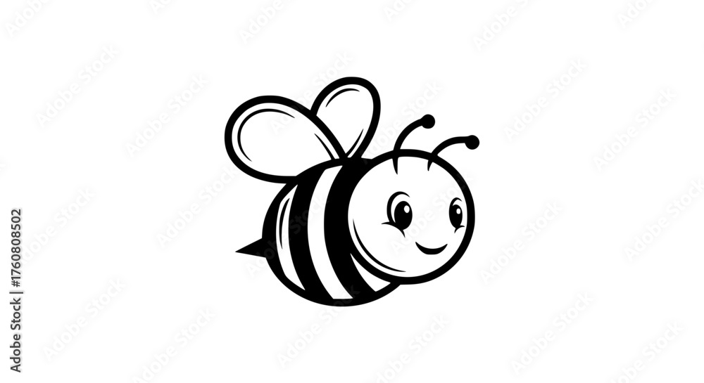 Obraz premium Adorable cartoon bee with happy face and wings illustration