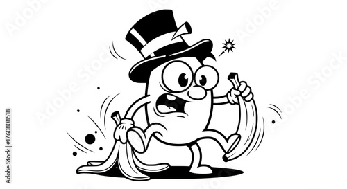 Funny Character Slips on Banana Peel Surprise