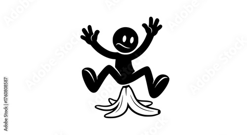 Cartoon character slipping on a banana peel