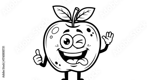 Happy Winking Apple Character Cartoon