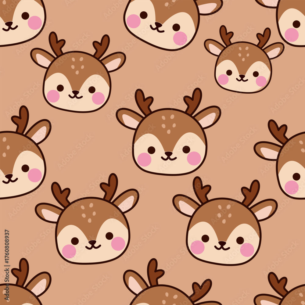 Obraz premium Adorable smiling reindeer faces create a pattern.
