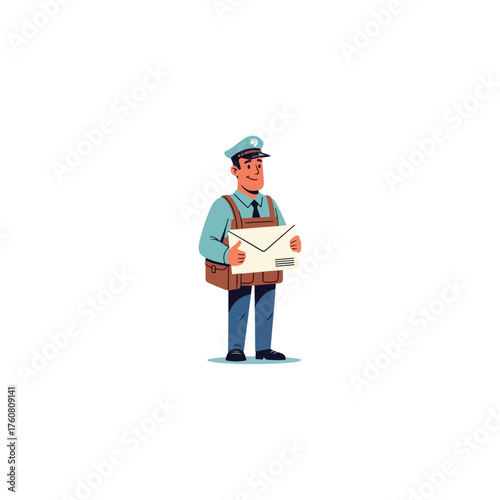 Mail carrier holding a letter in uniform.