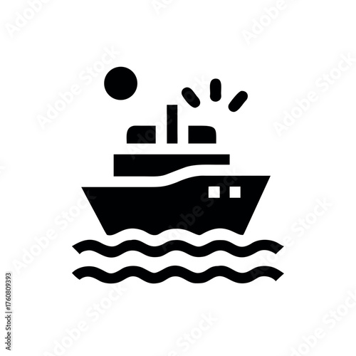Classic steamship sailing peacefully across gentle waters Line Art Vector illustration