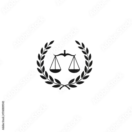 Scales of justice emblem with laurel wreath vector graphic