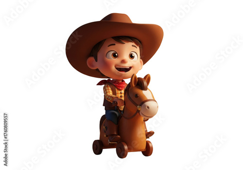 Woody toy story character with horse toy isolated on transparent background