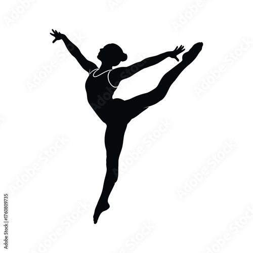 Dynamic silhouette of a gymnast performing an elegant gymnastics pose on a vector