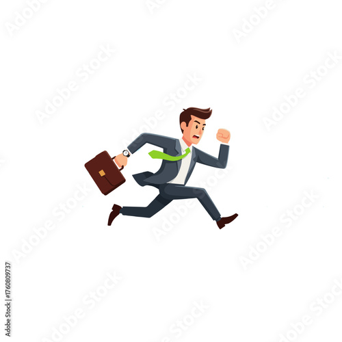 Businessman running with a briefcase, urgent and fast