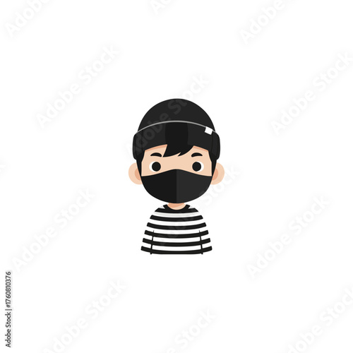 Cartoon thief with a black mask and a striped shirt