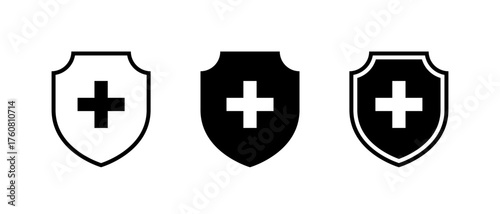 Medical shield icon set. Health protection and safety symbol in flat design