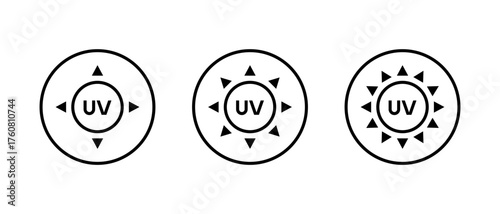 Ultraviolet icon set in circular outline. UV light and skincare protection symbol
