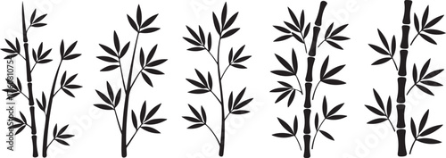 Black and white bamboo stalks with leaves design