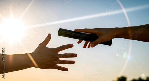 Relay Race Runner Passing the Baton