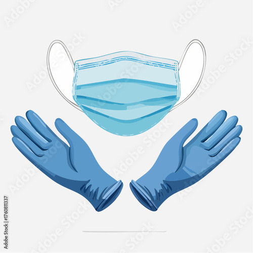 Medical mask and gloves illustration for healthcare and safety
