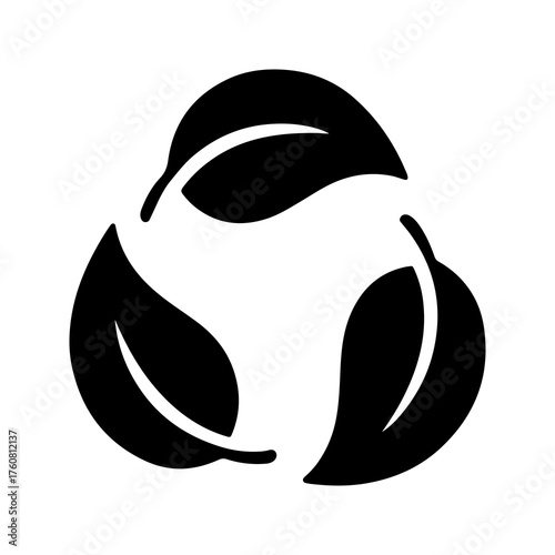 Black silhouette of three interlocking leaves forming a circular recycling symbol