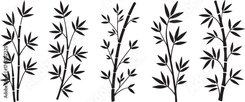 Artistic black bamboo stalks with delicate leaves