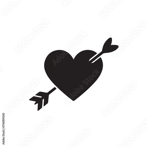 Vector art of black silhouette of a heart pierced by an arrow