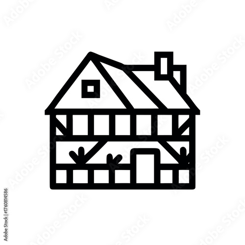 Tudor revival house with classic English architectural charm Line Art Vector illustration