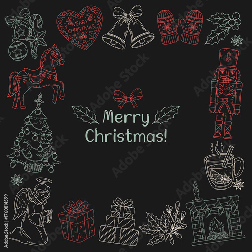 Christmas lineart frame doodles