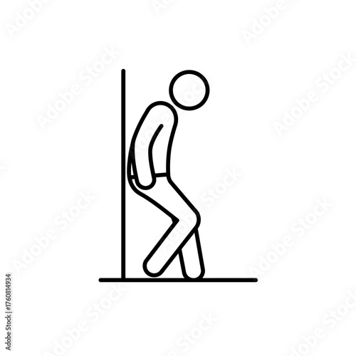 Stick figure leaning against a wall with head down.
