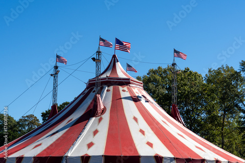A red and white circus tent