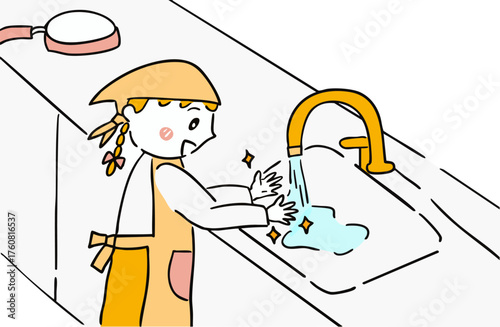 料理前に手を洗う女の子