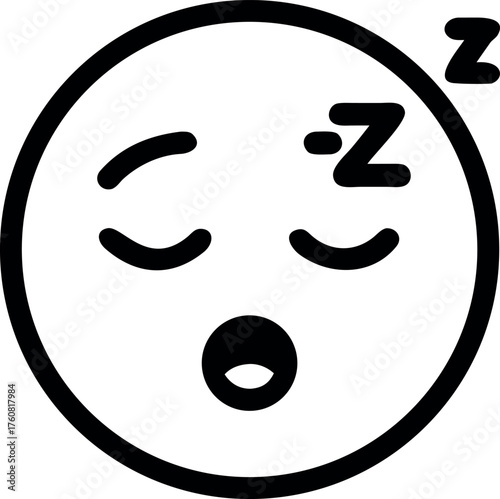 Sleeping face emoji with closed eyes and zzz symbols showing rest Line Art Vector illustration