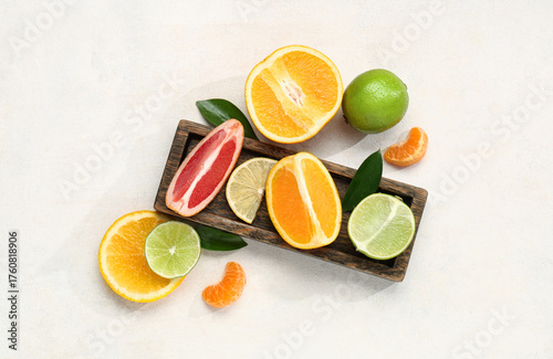 Wooden tray and tasty citru...