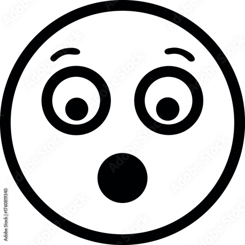 Astonished emoji with open mouth and round eyes showing disbelief Line Art Vector illustration