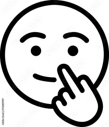 Pensive emoji with hand on chin deep in thought Line Art Vector illustration