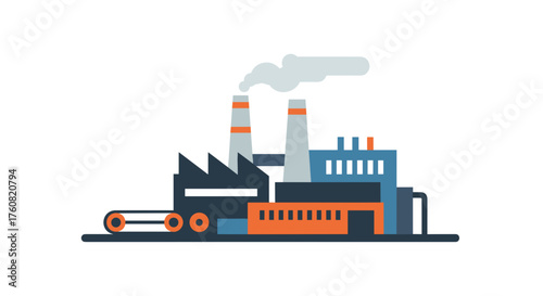 Industrial factory illustration with smokestacks pollution and manufacturing infrastructure