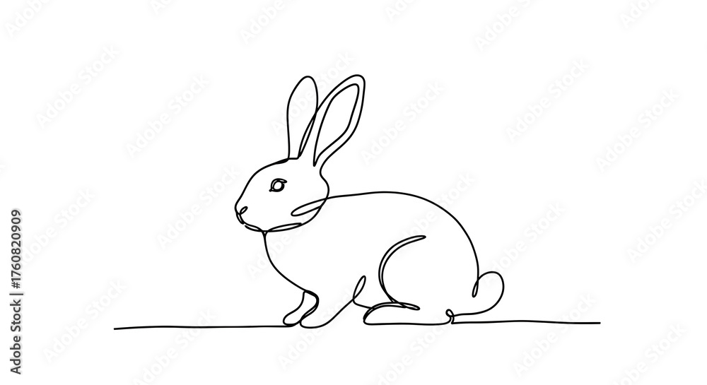 Fototapeta premium Rabbit standing in a minimalist continuous single line drawing isolated on a plain transparent background for modern design.