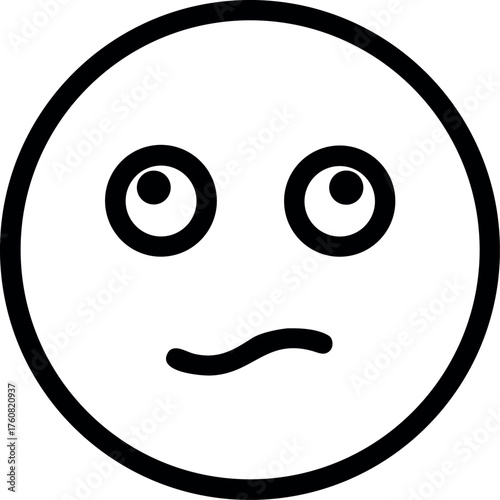Confused face emoji with uncertain expression and slanted eyes Line Art Vector illustration