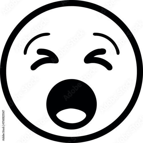 Sleepy emoji yawning with open mouth and relaxed expression Line Art Vector illustration
