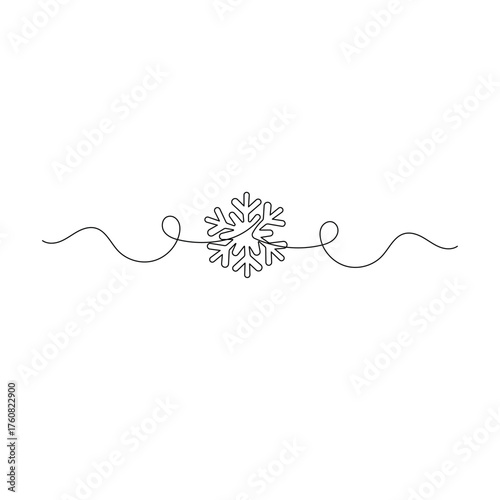 Snowflake icon continuous one line drawing of outline vector illustration	