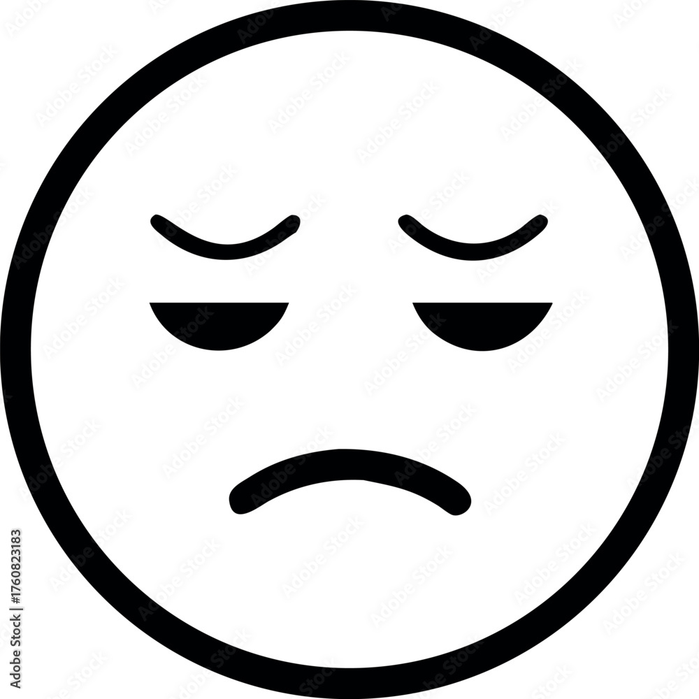 Fototapeta premium Frustrated emoji with eyes shut and upset expression Line Art Vector illustration