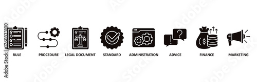 Guideline icon set vector illustration for rule, procedure, legal document, standard, administration, advice, finance, marketing