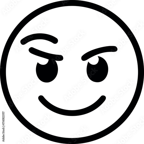 Confident emoji with smirk and raised eyebrow expression Line Art Vector illustration