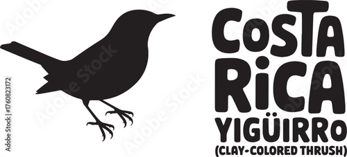 Costa Rica National Bird Clay-Colored Thrush Yiguirro Outline Silhouette Emblem Symbol Vector