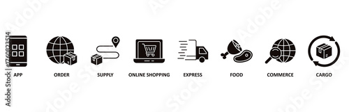 Delivery service icon set vector illustration for app, order, online shopping, supply, fast, food, commerce, and cargo