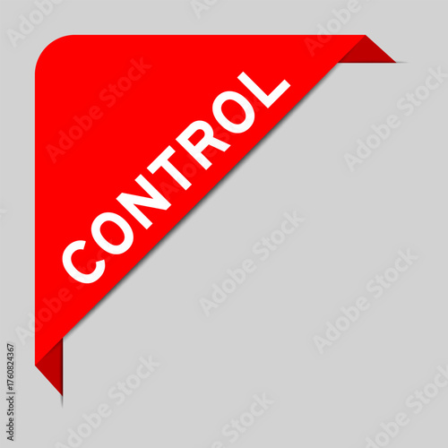 Red color of corner label banner with word control on gray background