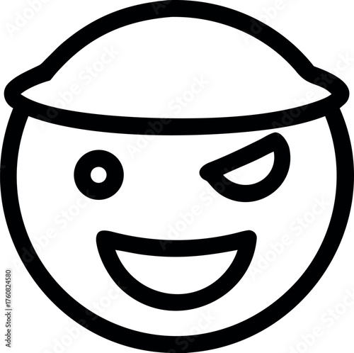 Charming emoji with wink and light mischievous smile Line Art Vector illustration