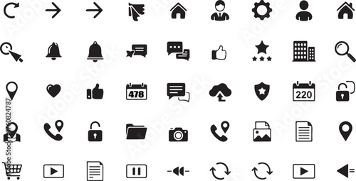 Collection of vector interface icons for web design and mobile app development with various symbols and metaphors