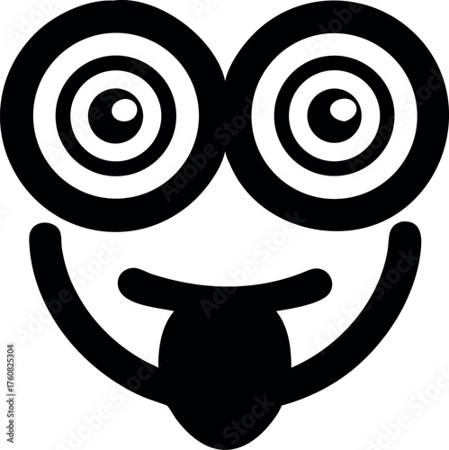 Crazy face emoji with spiral eyes and tongue out showing silliness Line Art Vector illustration