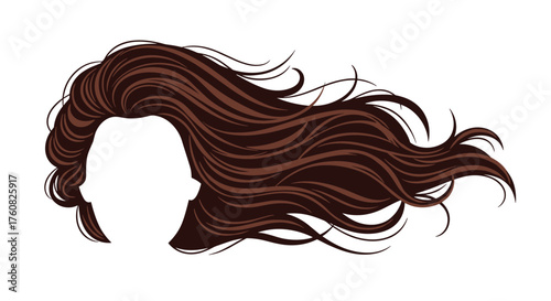 Long wavy brown hair blowing in the wind.