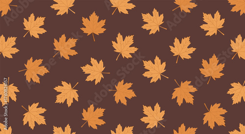 Autumn maple leaves pattern with a dark brown background.