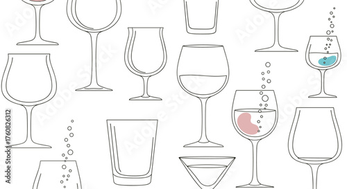 A variety of glass shapes for alcoholic beverages.