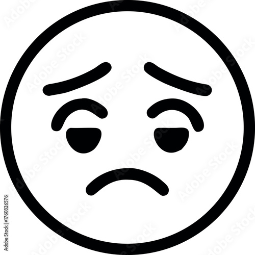Disappointed face emoji with downturned eyes and sad mood Line Art Vector illustration